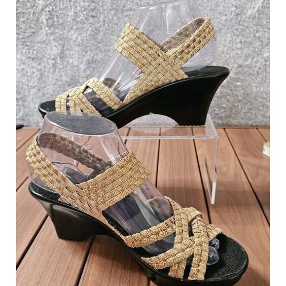 Steven by Steve Madden Women's Metallic Gold Stretch Strapped‎ Sandal Heels 8 - Picture 1 of 5